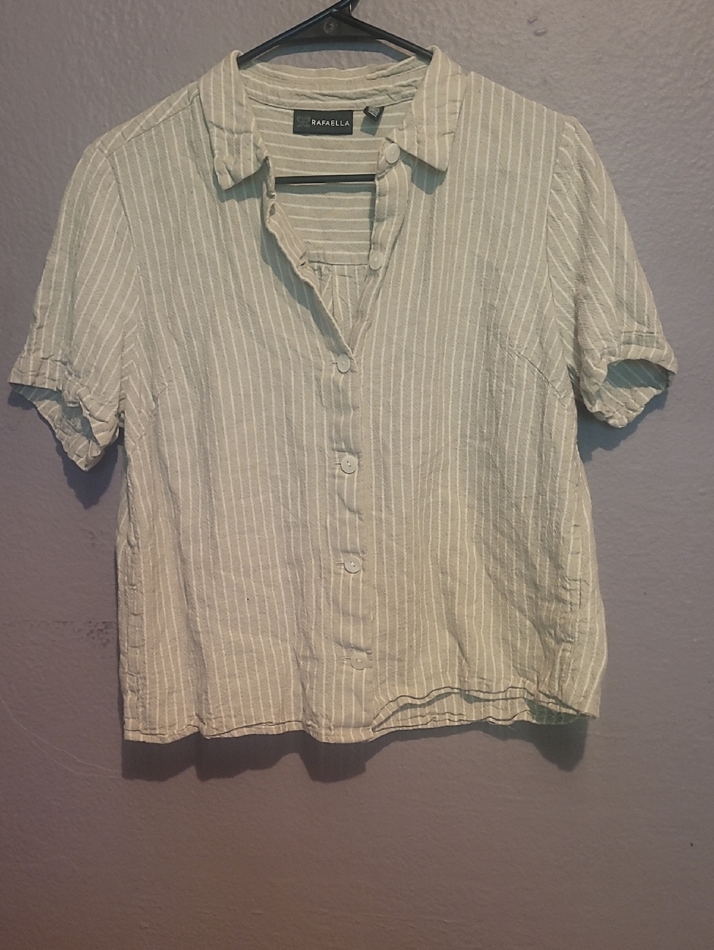 Rafaella Mint Green Vertical-Stripe Button Front Top